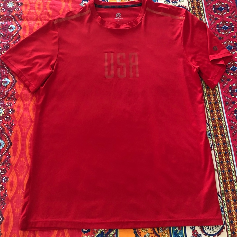 CHAMPION RED USA T-SHIRT,WITH AWESOME REFLECTIVE ACCENTS!COTTON&WICKING FEEL!EUC
